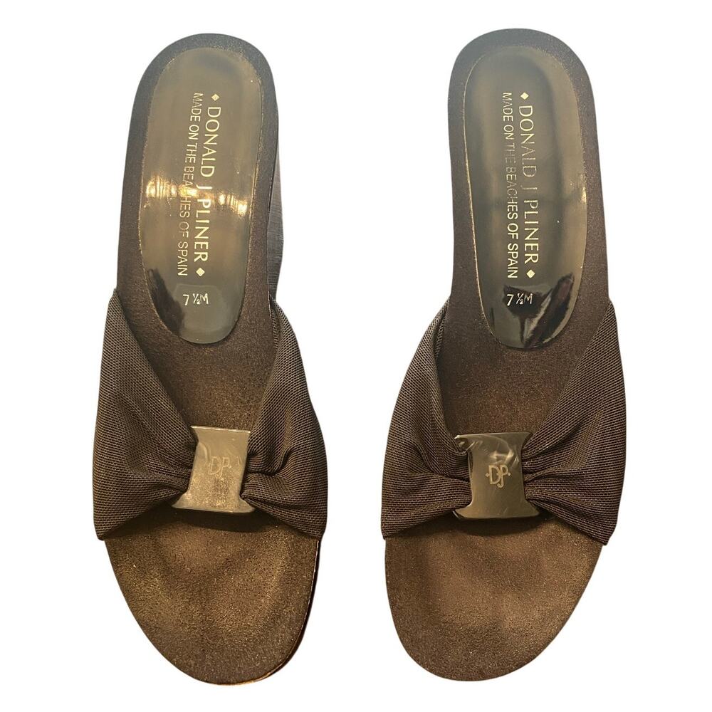 Donald J Pliner Black Cloth Bow Cork Sandals‎ Slides Women’s 7.5M Spain Resort